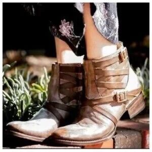 Freebird By Steven Sammi Stone Leather Strappy Boots 6